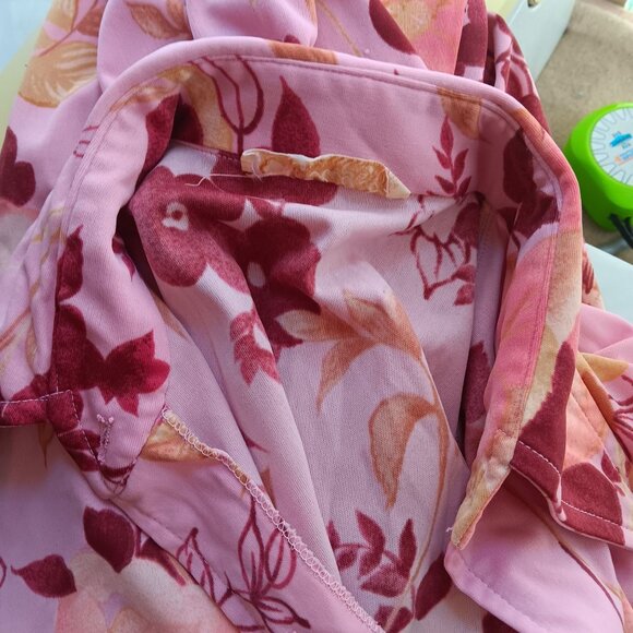 Medium True Vintage Disco Top Blouse 1970's Pink Flowers Floral Print Stretch - Picture 5 of 6